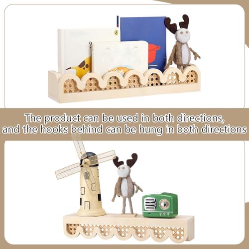 Pinkunn 2 Pcs Scalloped Rattan Wall Shelf for Nursery