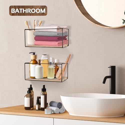 Cozivo Wall Floating Shelves with 2 Wooden Boxes