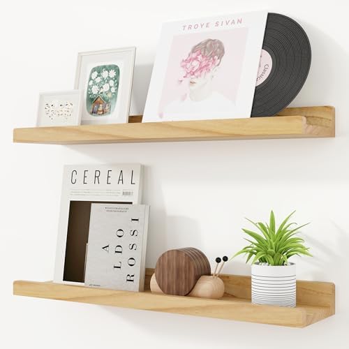 Richfocus 24 Inch Solid Wood Floating Shelf Set of 2 Natural