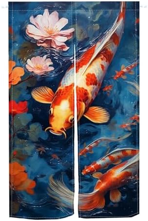 Red White Koi Noren Door Curtain for Kitchen and Bathroom