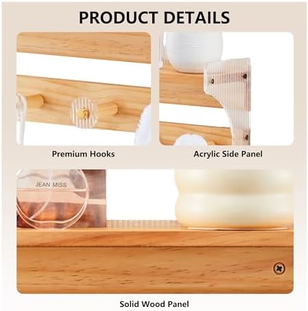 Floating Wall Shelves with Hooks 16 Inch Solid Wood