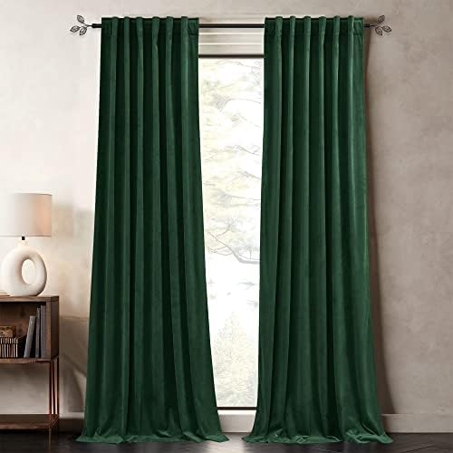 PONY DANCE Velvet Curtains 2 Panels 108 Inch Blackout Hunter Green