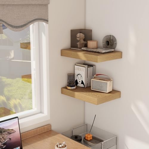 12 Inch Deep Floating Shelves 2 Pack Oak Wood