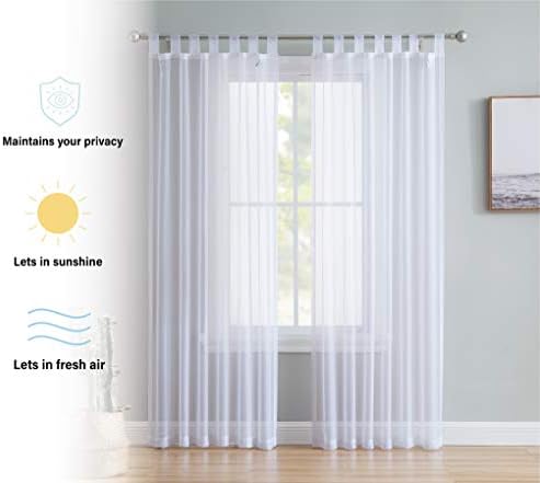 HLC ME White Tab Top Curtain Panels 54x108 Set of 2