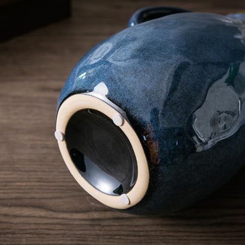 Blue Ceramic Vase with 2 Handles - Modern Farmhouse Decor