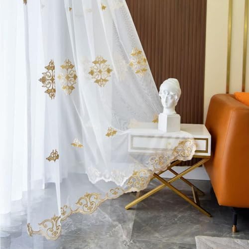 Luxury Embroidery Sheer Curtains 2 Panels 54x102 Inch