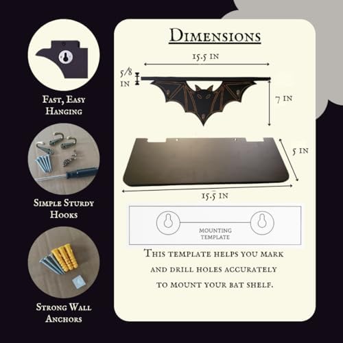 Gothic Bat Shelf Wall Decor with Hooks