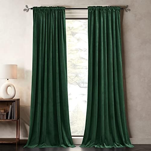 PONY DANCE Velvet Curtains 2 Panels 108 Inch Blackout Hunter Green