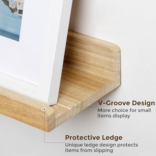 Richfocus 24 Inch Solid Wood Floating Shelf Set of 2 Natural