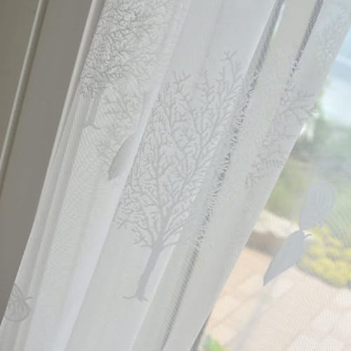 Iuokuby European Style Lucky Tree Curtains 1 Panel 100x102 Inch White