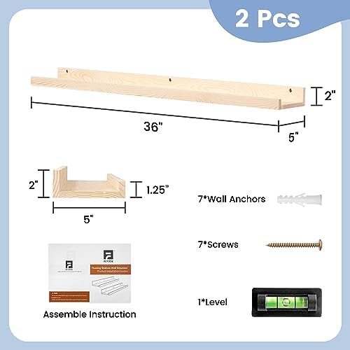 Picture Ledge Shelf for Wall 36 Inch Solid Pine Wood 2 Pack