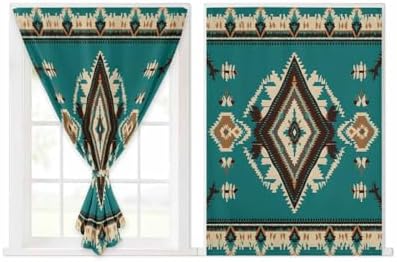Green Southwestern Self Adhesive Blackout Curtains for Windows