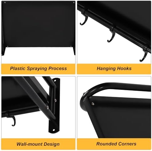 Wall Mount Microwave Oven Shelf with 6 Hooks Black