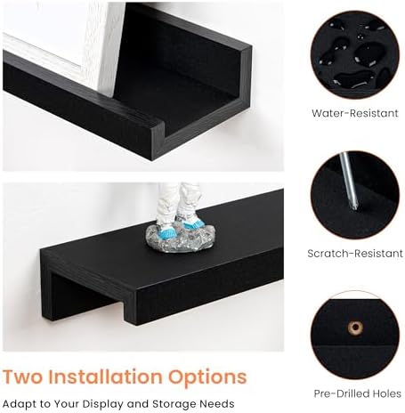 Richfocus Picture Ledge Shelf Set of 2 Black 55 Inch Floating Shelves