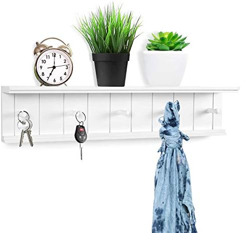 Greenco Entryway Floating Shelf with Hooks - 24 White