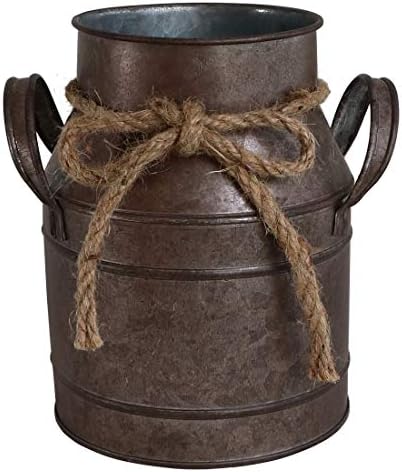 HyFanStr Rustic Metal Flower Vase with Distressed Paint