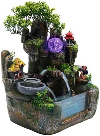 Mini Tabletop Rockery Fountain with LED Light and Atomizer