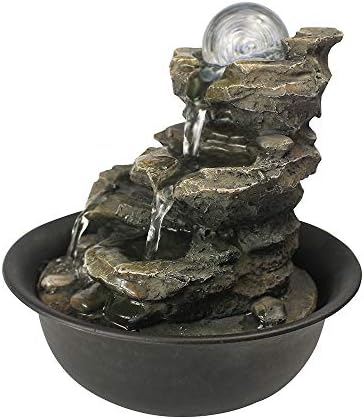 BBabe Spinning Orb Rock Cascade Tabletop Fountain with LED Light