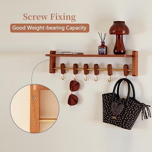 Floating Wall Shelf with 6 Hooks for Home Storage