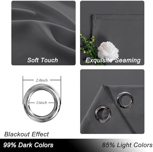 Hiasan Room Divider Blackout Curtains 100x84 Inches Dark Grey Grommet Panel