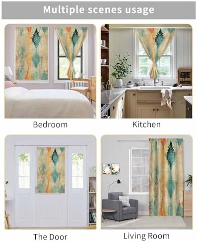 Yomandocix Orange Teal Red Self Adhesive Curtains 59x84 Inches