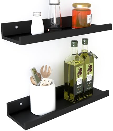 Sholramo Wall Floating Shelves Set of 2 Modern Black Storage Display
