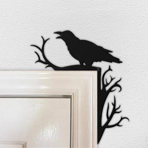 Haunted Halloween Door Topper Black Crow Decor