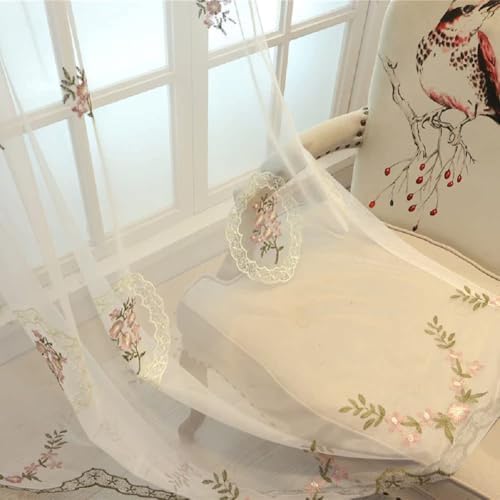 Luxury Embroidery Sheer Curtains 2 Panels 54x102 Inch