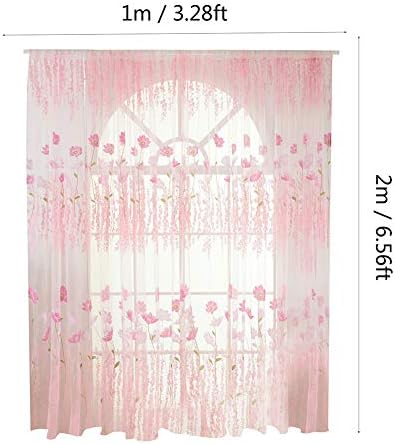Tulle Voile Curtain with Floral Pattern for Bedroom and Living Room