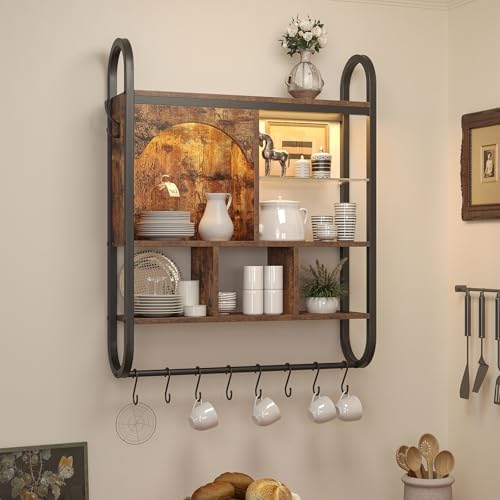 Spacesea 34 Inch 4 Tier Floating Shelves with LED Lights