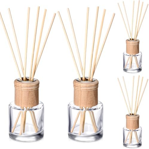 Roshtia 4 Piece Reed Diffuser Set with Wooden Caps and Rattan Sticks