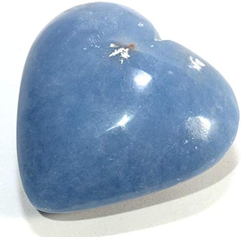 Blue Angelite Puffy Heart Crystal Decor with Stand