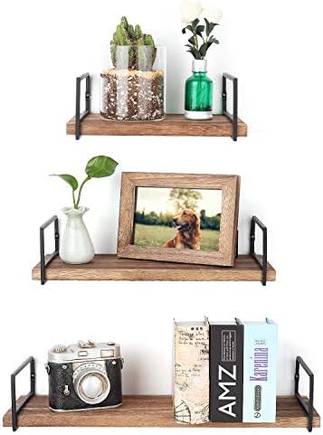 Floating Wall Shelves Set of 3 Rustic Wood Storage for Home