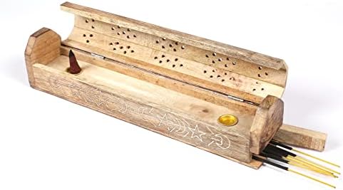 Homebia Designs 12 Inch Brass Incense Holder with Storage