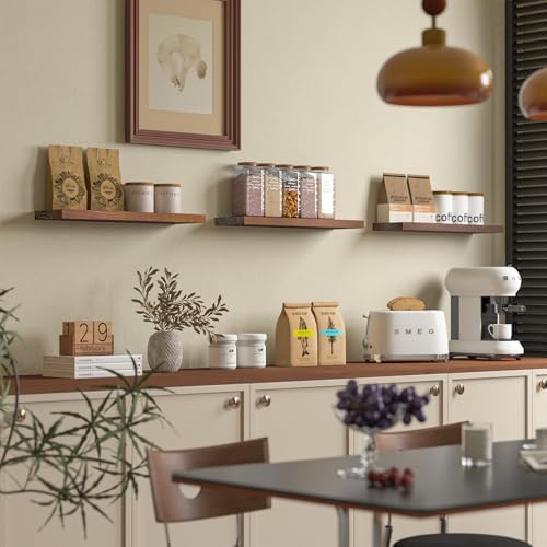 SODUKU Natural Wood Floating Shelves Set of 3 24 Inch Walnut