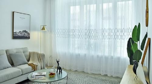 Modern Minimalist Geometric Embroidery Soft Drape Curtains 2 Panels