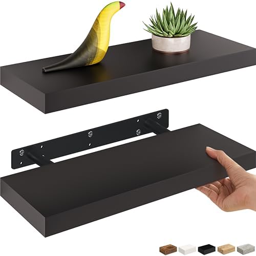Ballucci Floating Shelves 2-Pack Black 16 Inch Wall Mount Set