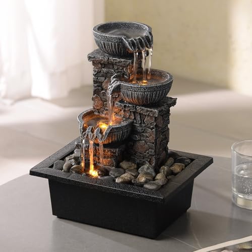 Kalona Tabletop Fountain with LED Light and Waterfall Sound