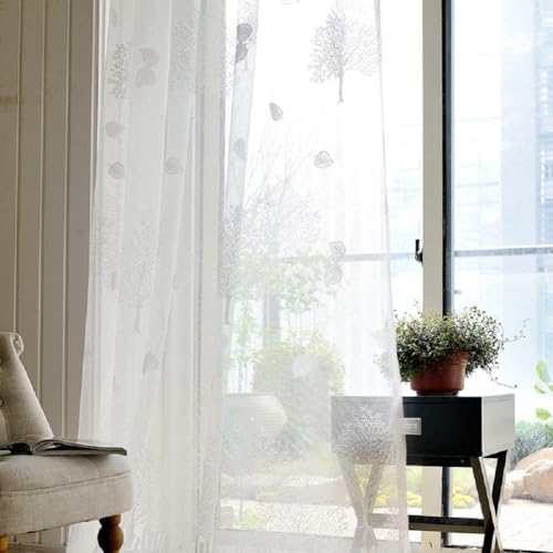 Iuokuby European Style Lucky Tree Curtains 1 Panel 100x102 Inch White