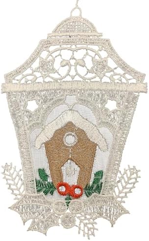 German Christmas Ornament Set of 6 White Lace Lantern with Gingerbread House