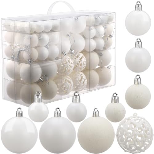 Yunsailing 100 Pcs White Christmas Ball Ornaments Set