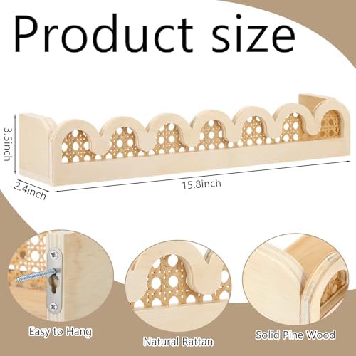 Pinkunn 2 Pcs Scalloped Rattan Wall Shelf for Nursery
