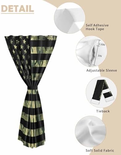 Green American Flag Self Adhesive Blackout Curtains for Windows