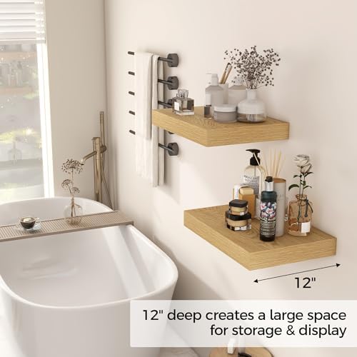 12 Inch Deep Floating Shelves 2 Pack Oak Wood