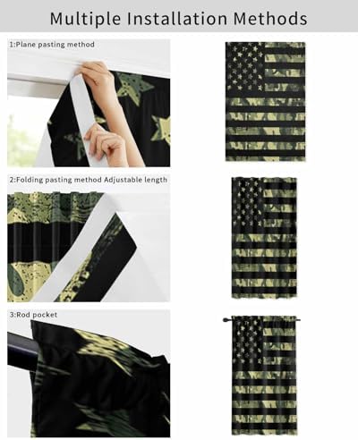 Green American Flag Self Adhesive Blackout Curtains for Windows