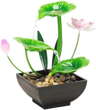 YOQUATE 3-Tier Tabletop Water Fountain with Lotus Design Green