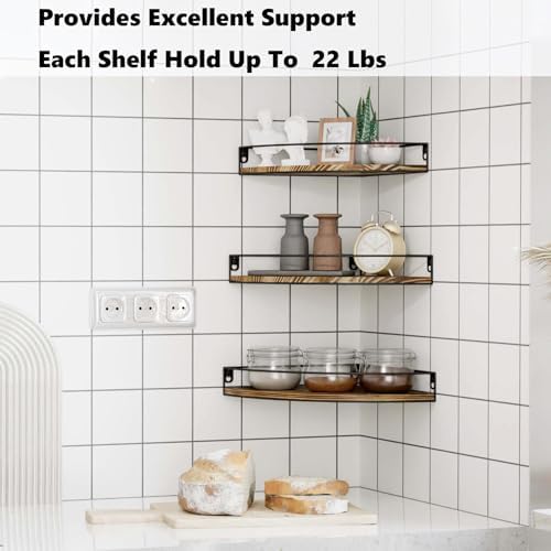 Dark Brown Corner Floating Shelves Set of 3