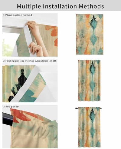 Yomandocix Orange Teal Red Self Adhesive Curtains 59x84 Inches