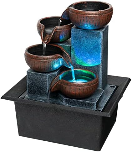 Fathers Den Tabletop Water Fountain with LED Lights and Calming Sounds