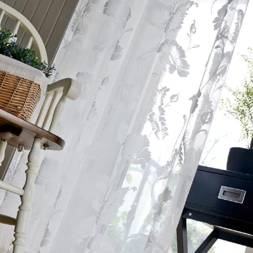 Iuokuby American Country Retro Flower Jacquard Curtains Panel 100x102 White